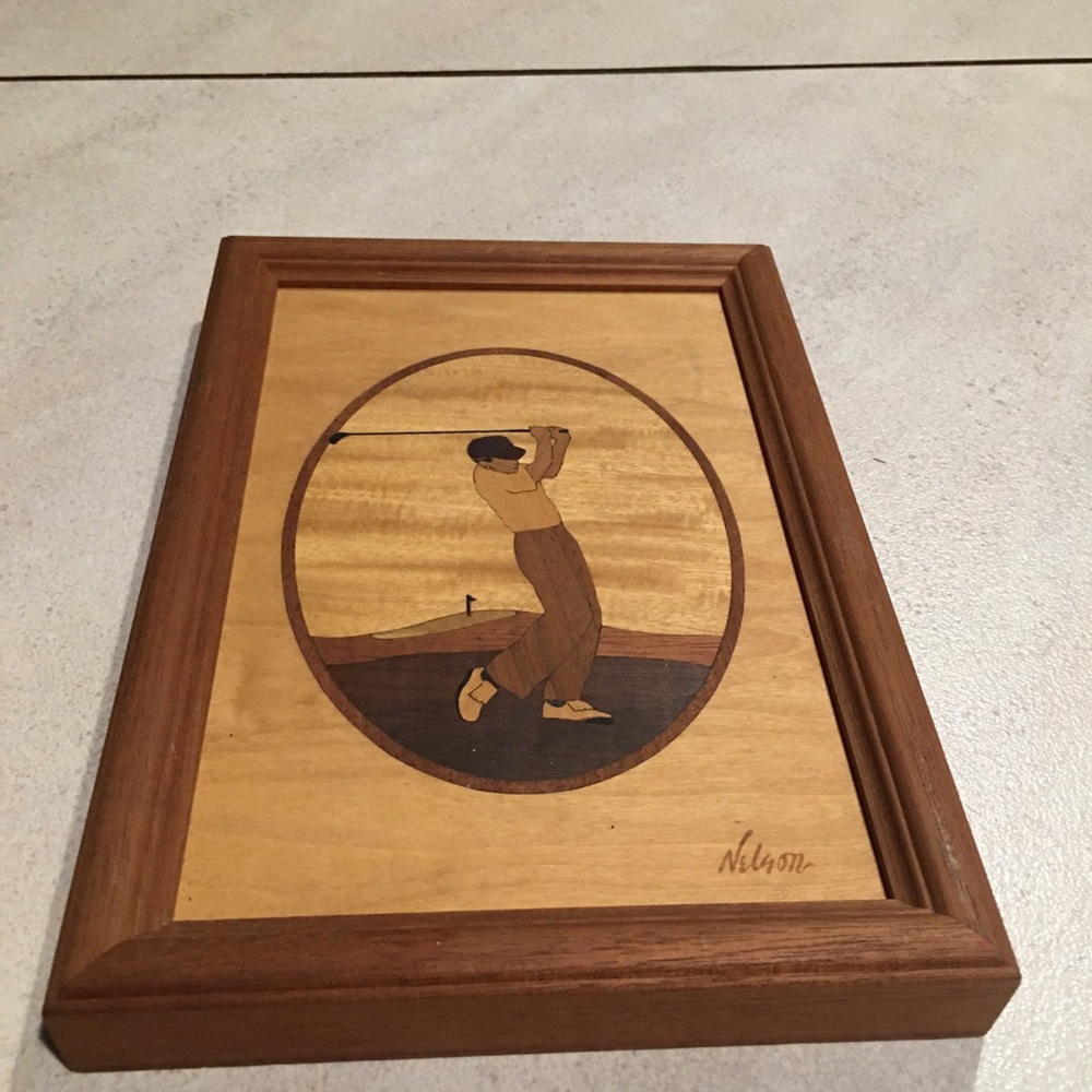 Hudson River Inlay 21Man Driver GolferWood InlaySigned Nelson7”x10”.